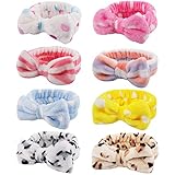 BAHABY 8 Pack Spa Headbands for women Makeup Bow Hair Band Soft Facial Coral Fleece Turban for Women Girl Cute Towel Headbands for Shower, Washing Face