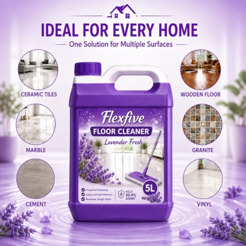 Image of Floor Cleaner Liquid 5L, Lavender Fresh Fragrance, Powerful Stain Removal, Long Lasting Freshness, Suitable for All Types of Floors, Home & Office Cleaning