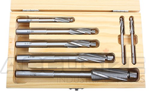 Accusize Industrial Tools 7 Pc'' H.S.S. Solid Capscrew Counterbore Set 3 Flute Straight