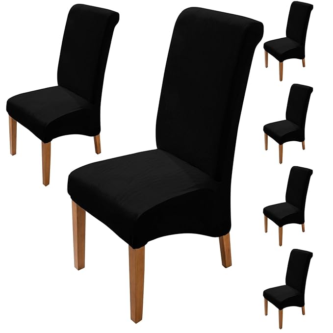 HOKIPO Velvet Chair Covers for Long Back Dining Chair, Set of 6, Black (AR-4760-BLK*6)