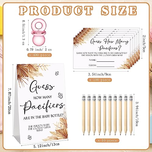 Image of Roowest 512 Pcs Baby Shower Games Guess How Many Pacifiers Sign 100 Small Guessing Games 10 HB Pencils 750ml Milk Bottle 400 Acrylic Pacifiers Decoration for Guest Gender Reveal(Pink,Boho)
