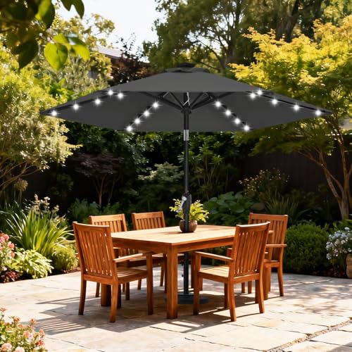 Image of ABCCANOPY Durable Solar Led Patio Umbrellas with 24LED Lights 7.5FT (Dark Gray)