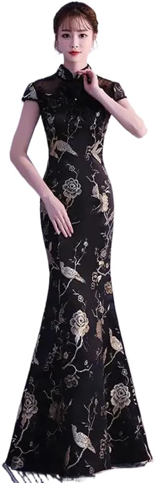 Mermaid Chinese Style Lady Cheongsam Long Tight Elegant Dress Big Size Red Bride Wedding Qipao