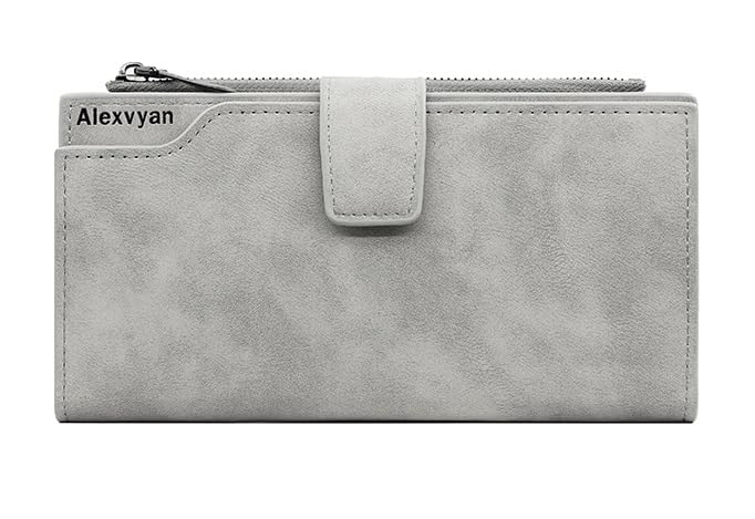Grey Long Bi-Fold Women's Purse Wallet Card Organizer Female Hand Purse Clutch Women/Ladies/Girls Wallets 23 Card Holder 6 Long Pocket -1 Zipper Long Coin Pocket-image-42