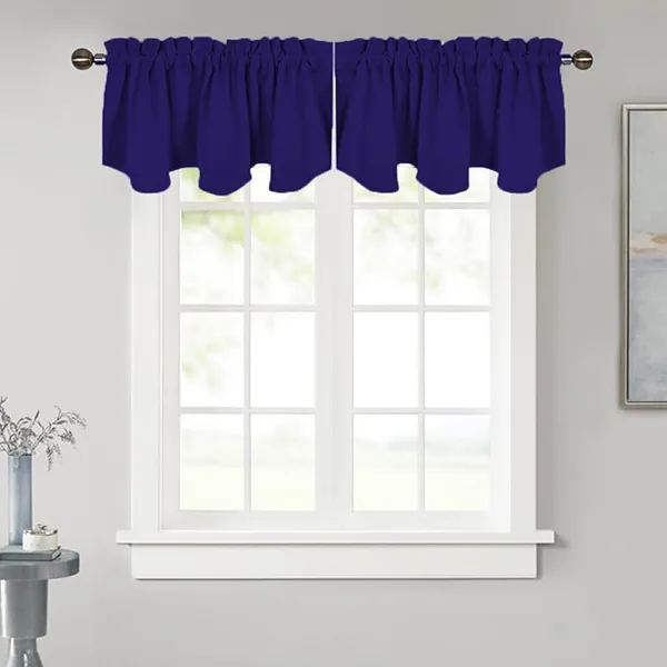 NICETOWN Blackout Curtain Valance Tier - Small 52 inches by 18 inches Scalloped Rod Pocket Window Curtain Valance for Cafe/Boys Bedroom/Bathroom/Basement, Navy Blue, 1 Piece