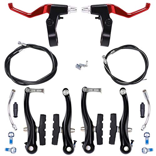 Farbetter Bike Front & Rear Brake Levers, Brakes Cables, V-Brake Caliper Kit, Bicycle Bike V-Brake Set, Advanced Edition (Red)