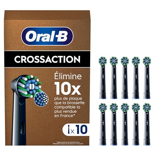 Oral-B Pro Lot De 10 Brossettes De Rechange Cross Action, AUTHENTIQUES, Noires, Nettoyage En Profondeur, Têtes Rondes, Embouts Pour Les Brosses A Dents...