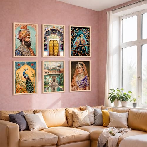 Image of NoWorries Wall decor Paintings for living room - Premium Modern art Wall Poster Paintings for Home Decoration (Pattern- Traditional art) (13x17inches) Set of 6