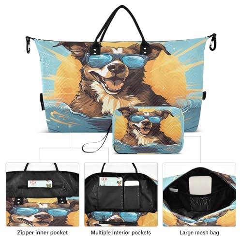 Dog Travel Duffle Bag Gym Bag, Dog in Pool Weekender Bags for Women with Toiletry Bag Travel Tote Bag Swim Bag2