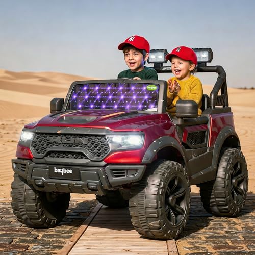 Image of Baybee 4x4 TurboX Pro Electric Car for Kids with Remote Control | Baby Electric Rideon Cars with Swing Mode, RGB Lights & Music | Rechargeable Battery Operated Jeep for Kids 2+ Years (Metallic Red)