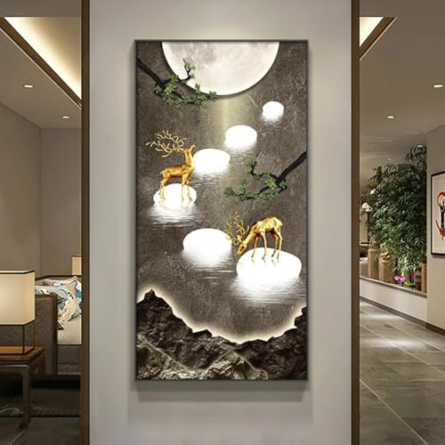 Impressions de cerfs dorés abstraites sur toile haut de gamme 40x80 cm sans cadre