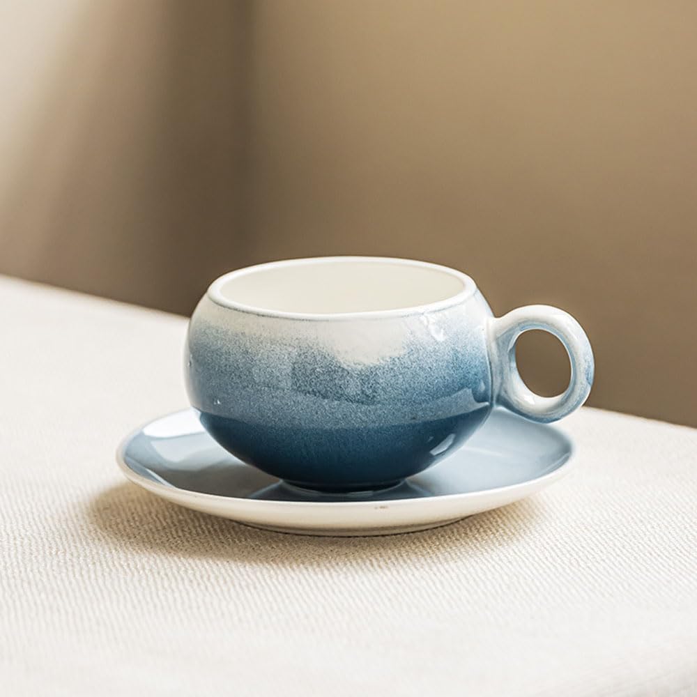 – 260ML Ceramic Coffee Cup and Coaster Set Heat Resistant Tea Mug with Saucer Drink Cup Set
