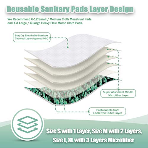Image of wegreeco Reusable Menstrual Pads - Reusable Sanitary Pads | Reusable Panty Liners | Soft Cloth Menstrual - 6 Pack with 1 Cloth Mini Wet Bag (Medium, Leaves