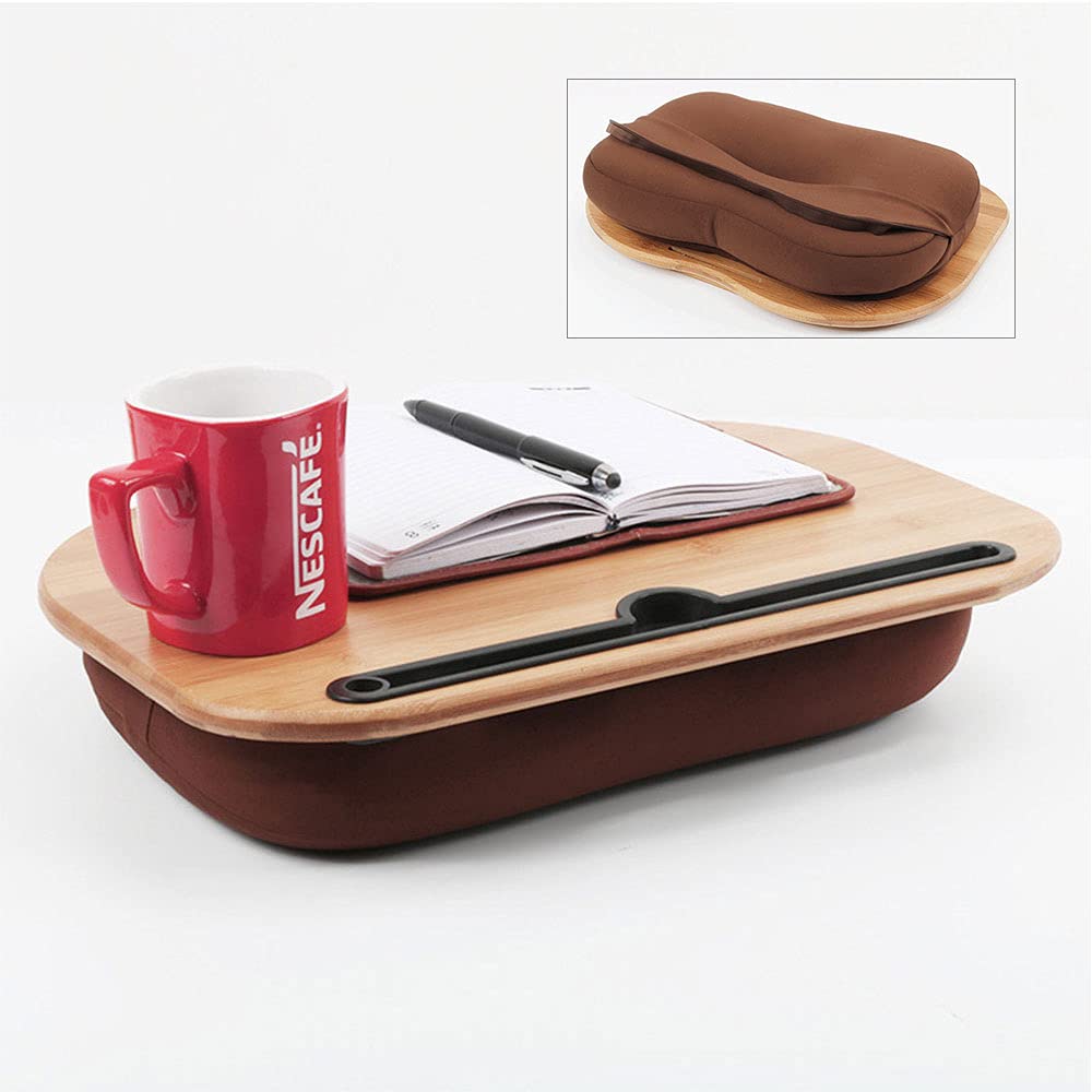 TKAS Home Office Bamboo Lap Desk Multi-Function Knee Desk with Pillow Cushion for Laptop, MacBook iPad, Tablet, Drawing, Writing Board, Work & Gaming