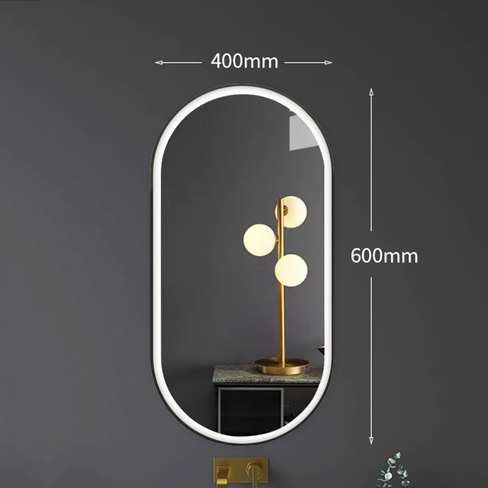 Specchio da parete ovale a LED regolabile per bagno con funzione memoria, in metallo HD, impermeabile IP44, 40 x 60 cm, nero, elegante e funzionale