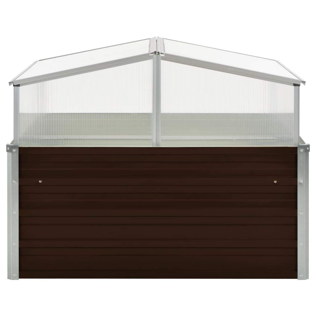 Tidyard Gewächshaus Frühbeet Aufsatz Pflanzkasten Blumenkasten Tomatenhaus Treibhaus Pflanzenhaus Frühbeetkasten Hochbeet Braun 100 x 100 x 85 cm Verzinkter Stahl