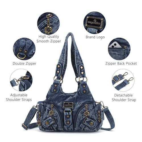 Image of Angel Kiss Purses for Women Small Hobo Shoulder Bags Vagen Leather Multi-Pocket Tote Bag with Zipper