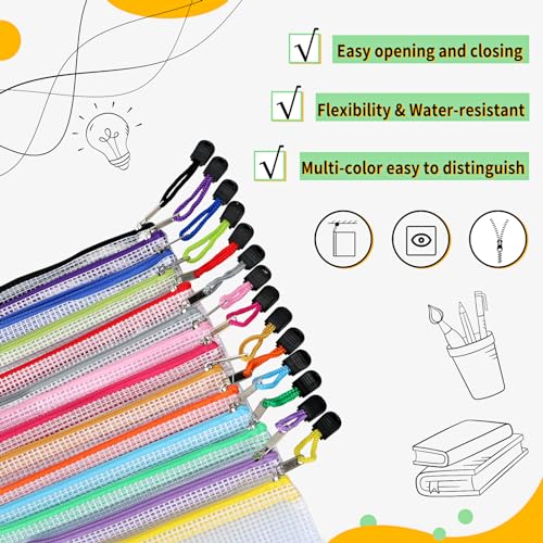 Image of EOOUT 14pcs Zip Pouch Organizers, Mesh Bags with Zipper, 8 Sizes 14 Colors, Waterproof, for Travel, School, Office & Home