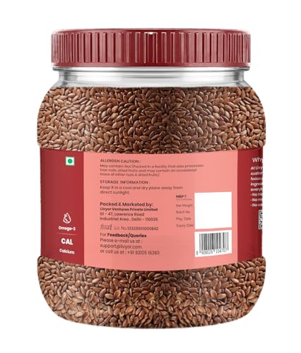 Image of Livyor Raw Flax Seeds - 400gm | Flax for eating | Alsi seeds | Rich in Protien and Dietary Fibre | Unroasted | Rich in Omega 3 and Iron | Pack of 1