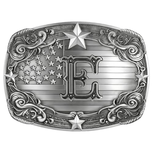Image of Western Belt Buckle for Men Vintage Cowboy Rodeo Texas Initial Letter ABCDJMR to Z Belt Buckles