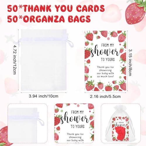 Image of 50 Sets Baby Shower Soap Favors for Guests - Mini Handmade Footprint Scented Soap with Thank You Cards and Organza Bag, Party Gifts for Gender Reveal Baptism(Strawberry,Red)