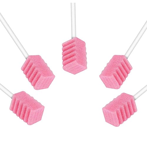 Wellgler 's Hisopos orales desechables, hisopos de esponja estéril, envueltos individualmente (100 unidades, rosa)