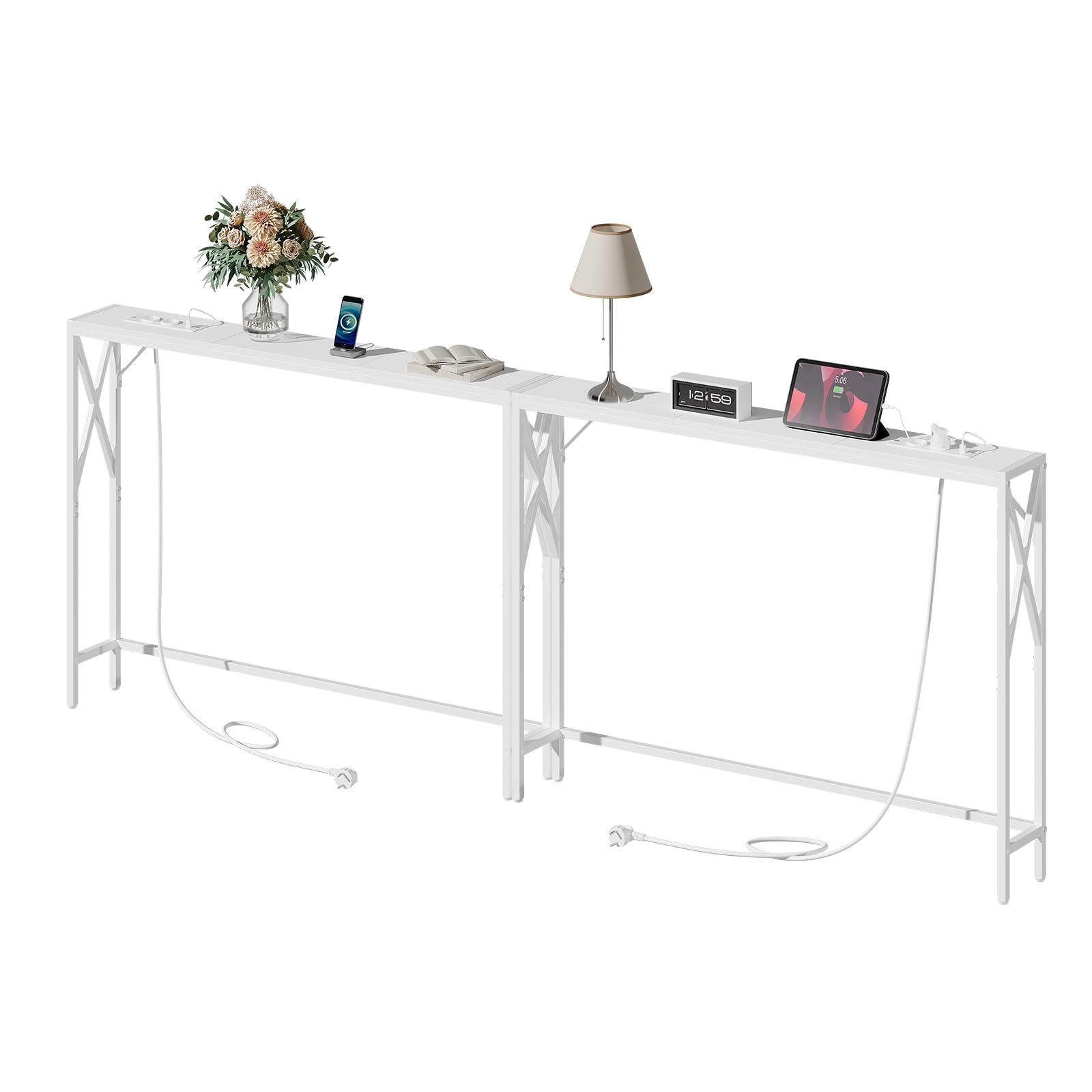 MAHANCRIS Konsolentisch mit Ladestation, Eingangstisch, Schmaler Konsolentisch, Flurtisch, Ausstellungstisch, Beistelltisch für Wohnzimmer, Flur, Weiß ACTWT151UE01S2
