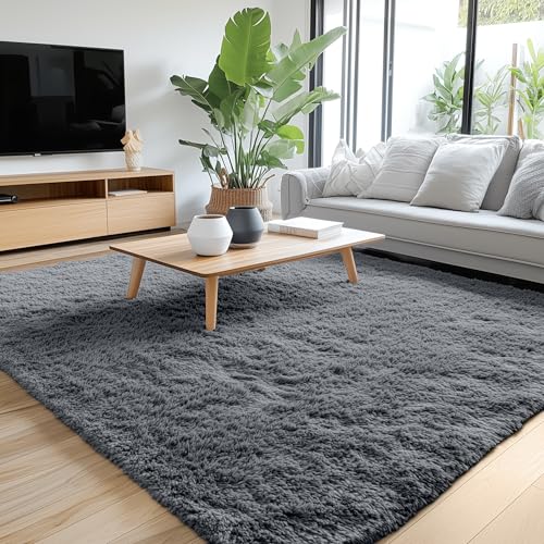 Homaxy Hochflor Flauschig Teppich Anti-Rutsch Unterseite Waschbar Teppiche Läufer fürs Flur,Küche, Wohnzimmer, Schlafzimmer - 80 x 150 cm, Dunkelgrau