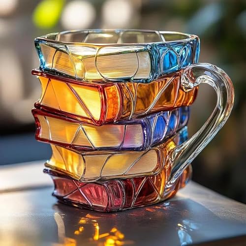 Générique Tasse Livre, 300ML Peint Livre Mug a Cafe, Stained Glass Painted Book Coffee Mug with Insulated Handle, Novelty Painted Book Coffee Cup Tasse a Cafe, pour...