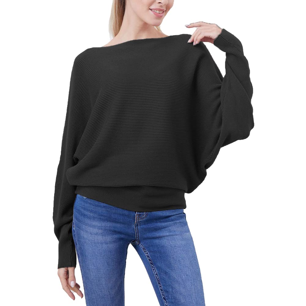 FULIER - Maglione Dolman da donna, con maniche a pipistrello e scollo a barchetta, lavorato a maglia, vestibilità ampia, taglia unica