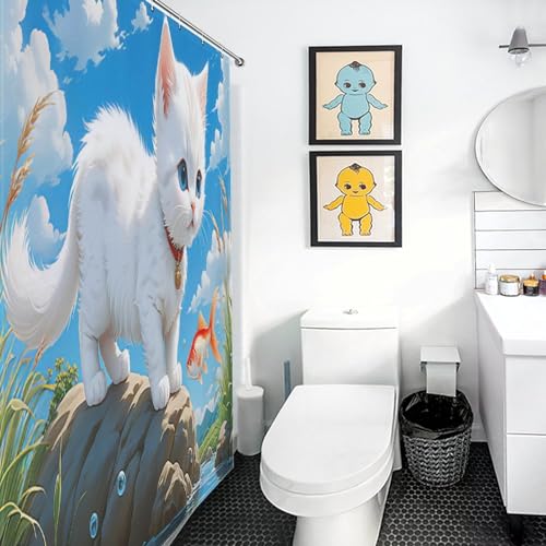 Rideau de douche chat mignon 183x183 cm imperméable pour baignoire - 3