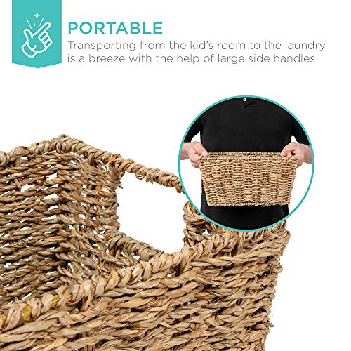 Best Choice Products SKY4224 Rustic Set Of 4 Multipurpose Stackable Seagrass Storage Basket thumb #3