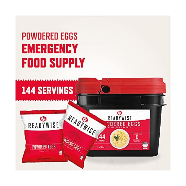 ReadyWise-Emergency-Food-Supply-Powdered-Egg-Bucket-144-Servings READYWISE - Powdered Eggs Bucket, 144 Servings, Emergency, MRE Food Supply, Premade, Freeze Dried Survival Food for Hiking, Adventure & Camping Essentials, Individually Packaged, 25 Year Shelf Life