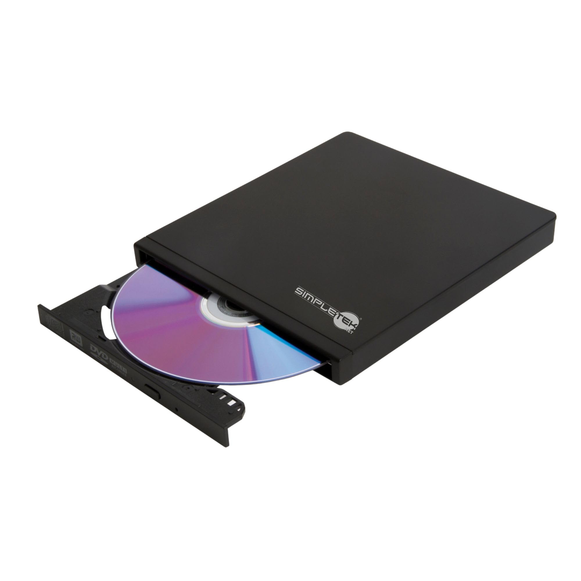 SIMPLETEK - Masterizzatore/Lettore DVD CD Esterno USB 2.0 - Portatile e Autoalimentato (XDVDSLIMK) | Cavi alimentazione e dati USB inclusi