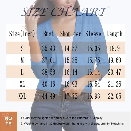 Lightweight Cardigans for Women Loose 3/4 Sleeve Plain Color Fitted Tops Casual Open Front Elegant Shrugs4
