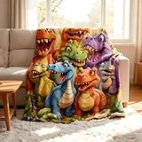 Weiche, lustige Kuscheldecke, niedliche lächelnde Dinosaurier, HD-Digitaldruck auf Flanell, warme, ultraweiche Kuscheldecke, lustig, gemütlich, leicht, warm, Geburtstag für Dino-Liebhaber (70x100cm)