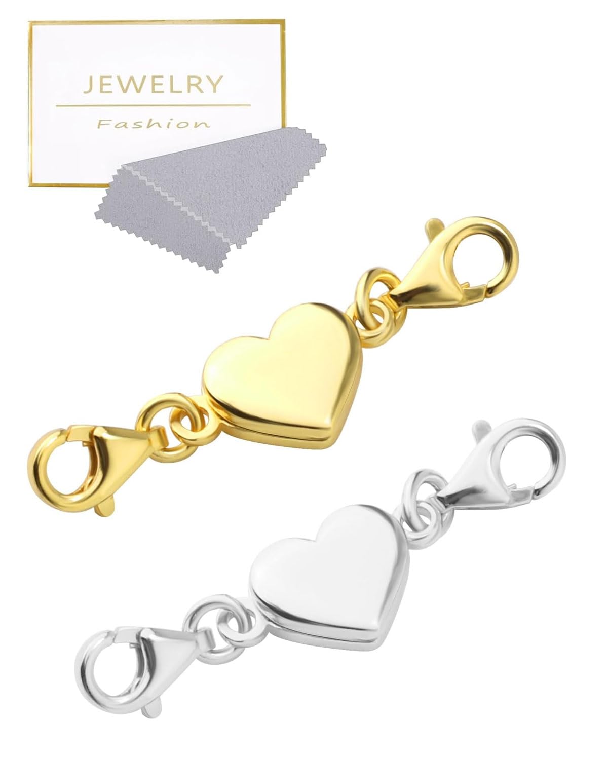 IPNSDONIPNSDON Pack of 2 Heart Magnetic Clasp Chain, 925 Sterling Silver Bracelet Magnetic Clasp with Double Lobster Clasp for Necklace Jewellery Bracelet (Gold Silver)