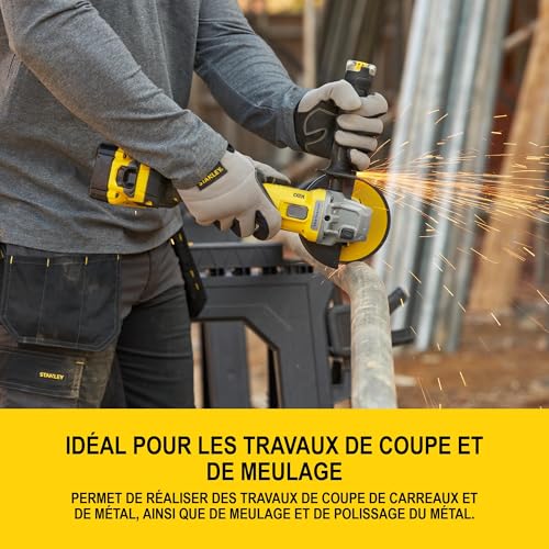 Meuleuse DAngle 125 mm Brushless Lithium 18V 1 Batterie 4 Ah En Kit Pro Stack SFMCG710M1T QW STANLEY FATMAX V20 - vue 10