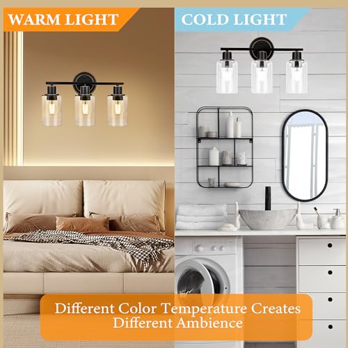 Image of Oil Rubbed Bronze 3-Light Bathroom Vanity Light Fixture Over Mirror, 3-Light Oil Rubbed Bronze Vanity Lights for Bathroom Three Bulb Wall Sconce Over Sink