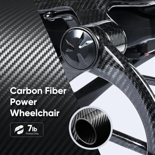 Image of 25 lbs Carbon Fiber Electric Wheelchair with Remote & Rear Controls for Adults, 29-Mile Range with Dual Batteries, Stable Front-Folding Lightweight Power Chair, Airline Approved Travel Chair, Black