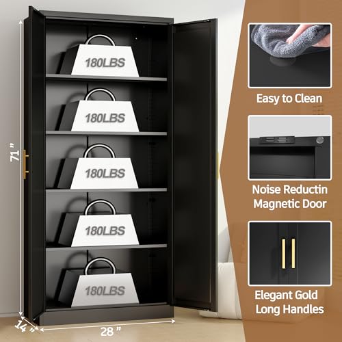 Image of 71 inch Metal Storage Cabinet with 2 Doors, 4 Adjustable Shelves