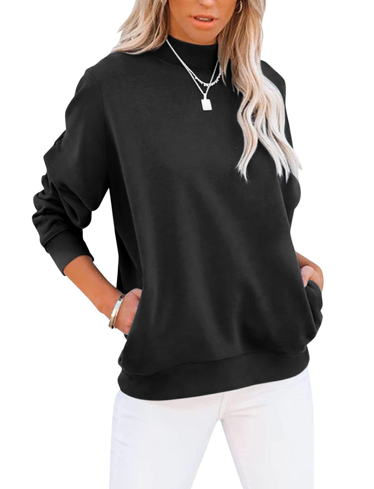 TICTICMIMI Women's Casual Long Sleeve Sweatshirt Tops Mock Turtleneck Lightweight Tunic Fall Pullover with Pocket