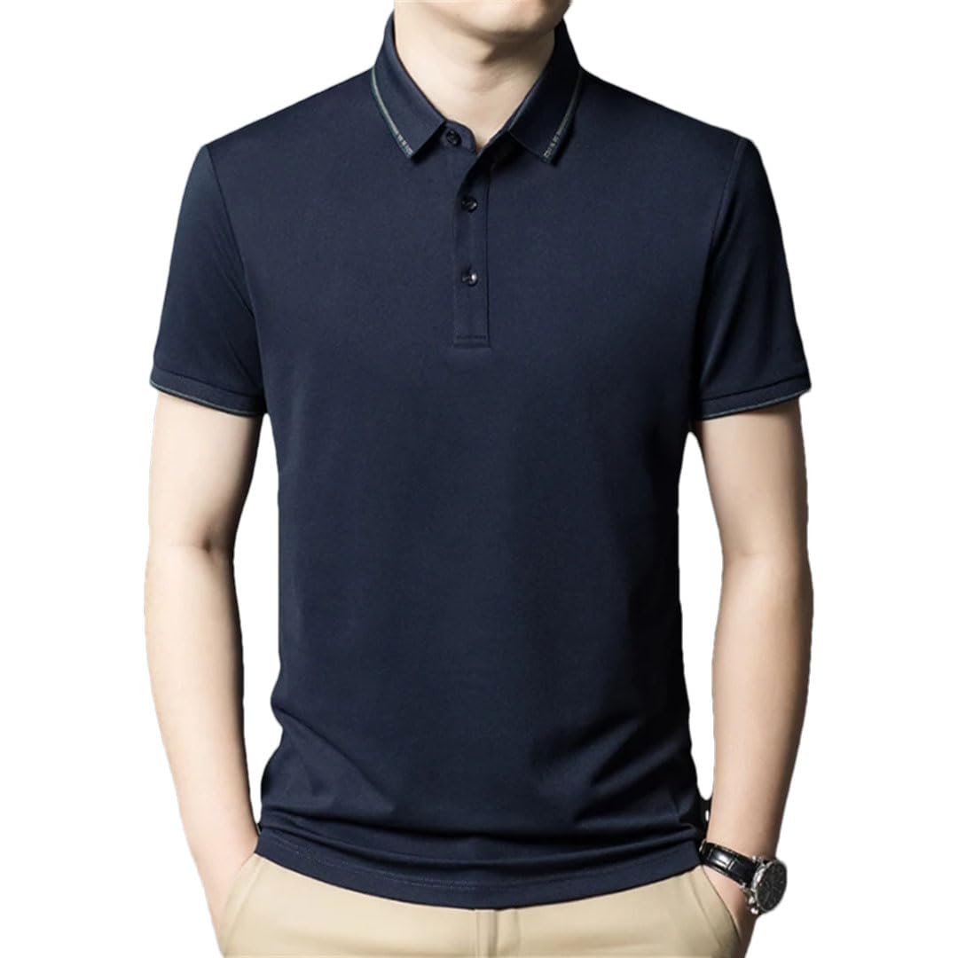 Polo clásico de manga corta con solapa y media manga para hombre, color liso, azul marino, XL