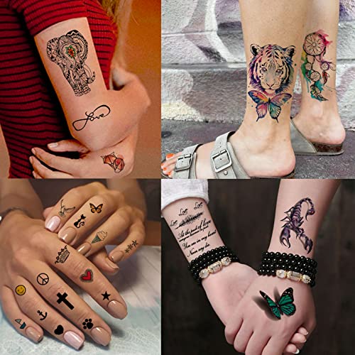 Coktak 46 Sheets Large Dragon Lion Temporary Tattoo For Men Adults, Realistic Tiger Wolf Owl Flower Fake Tattoos For Women Thigh Arm Face, 3D Kids Small Finger Butterfly Tattoos Temporary Sticker Set #TOP6