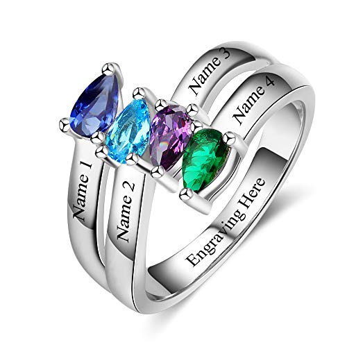 Personalized Mothers Rings with 4 Simulated Birthstones for Women Engraved Family Name Rings for Grandmother Mom Anniversary Rings Family Jewelry Gift (9)
