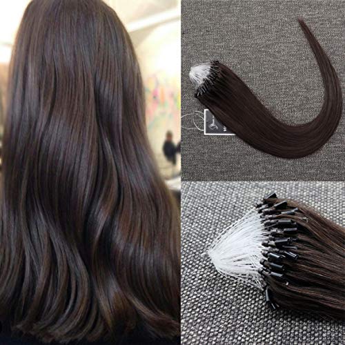 Micro Ring Loop Remy Human Hair Extensions 0.5g/Strand,100Strands,50G Silky Straight Virgin Microlink Hair Extension 18 inch Color#2 Dark Brown Micro Bead Hair Extension Human Hair