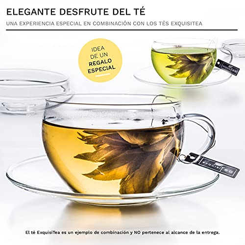 Creano Conjunto de 2 Taza de Vidrio con Platillo y Tapa, Práctica para los Tés de Floración, ExqusiTea, Capuchino, Latte… - Imagen 5
