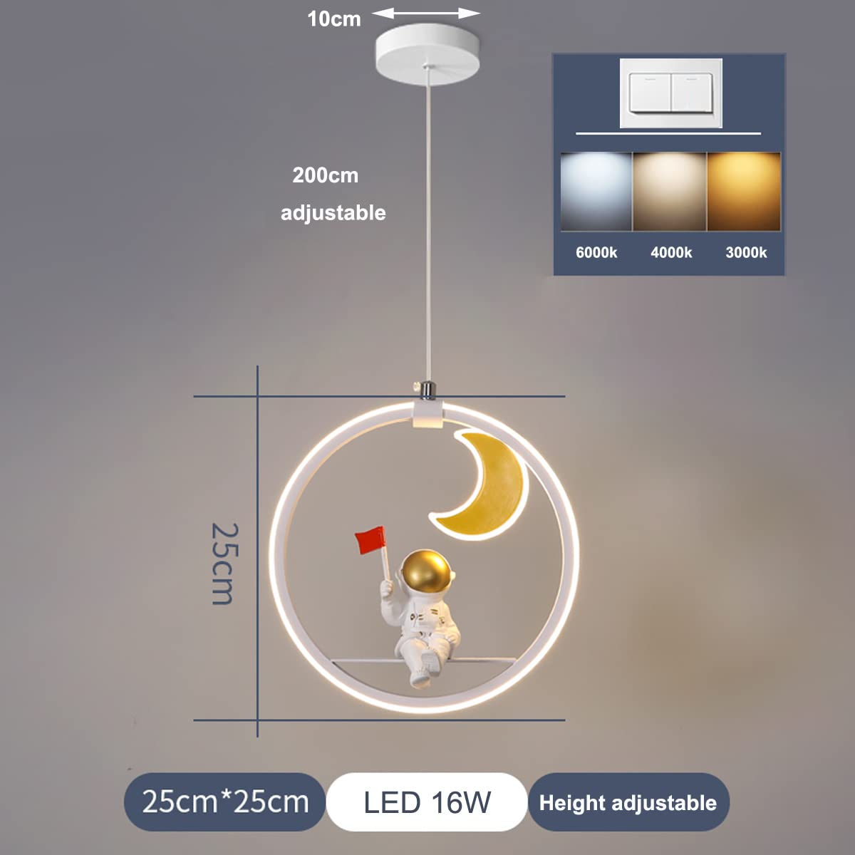 HWCX-LICHT Plafondlamp voor kinderkamer, astronaut, planeet, 50 W, dimbaar, met afstandsbediening, ronde led-plafondverlichting voor jongens en meisjes, slaapkamer, diameter 50 cm