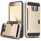 Galaxy S7 Case, TILL(TM) Wallet Case [Card Pocket] Shockproof Dual Protective Shell Rubber Bumper with Card Holder Slot Kickstand Case Cover for Samsung Galaxy S7 S VII G930 GS7 All Carrier [Gold]
