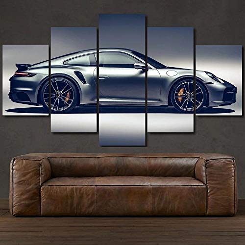 GSDFSD Décoration Murale XXL - Porsch 911 Turbo White Sports Car 5 Parties Art Mural Motif Moderne Impression sur Toile intissee, Peinture à l'huile de...